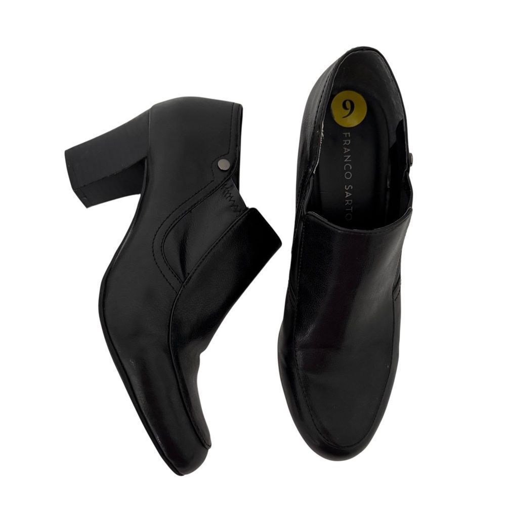 Franco Sarto Black Leather Heeled Ankle Booties